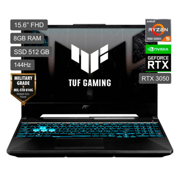 LAPTOP ASUS TUF GAMING FA506HS A15, RYZEN 5 7535HS, 8GB DDR5, SSD 512GB, RTX 3050 4GB, 15