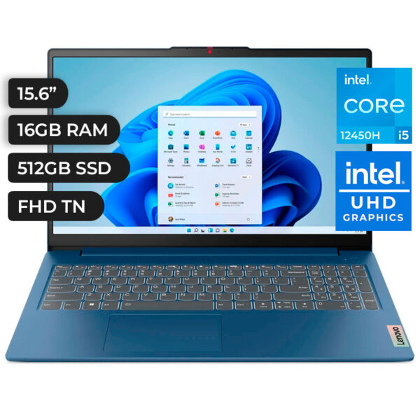 LAPTOP LENOVO IDEAPAD SLIM 3 15.6" FHD TN Core i5-12450H 2.0/4.4GHz 16GB LPDDR5-4800, SSD 512GB,