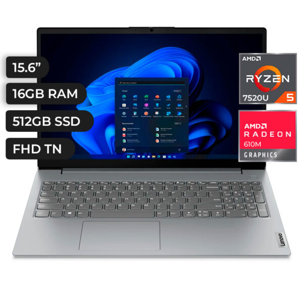 LAPTOP LENOVO V15 G4 AMN, AMD RYZEN 5 7520U, 16GB DDR5, SSD 512GB, AMD RADEON GRAPHICS, 15.6"