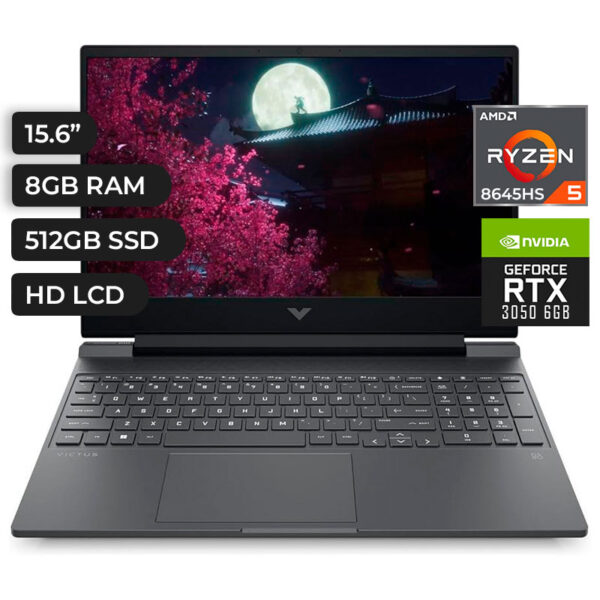 LAPTOP HP VICTUS GAMING 15-FB2002LA, 15.6", AMD Ryzen 5 8645HS hasta 5.0GHz, 8GB DDR5-5600MHz , SSD 512GB, RTX 3050 6GB