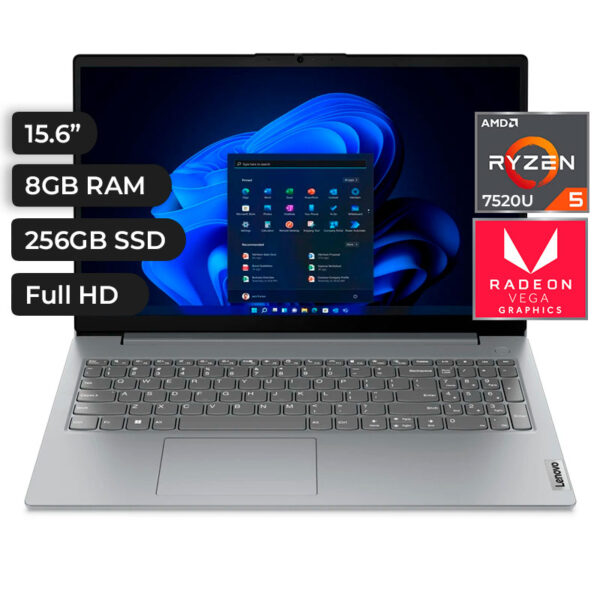 LAPTOP LENOVO ,V15 G4 ,RYZEN 5 7520U ,8GB DDR5 ,256GB NVMe ,15.6 P ESPAÑOL ,VEGA GRAPHICS