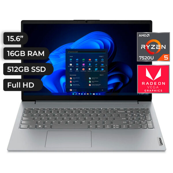 LAPTOP LENOVO ,V15 G4 ,RYZEN 5 7520U ,16GB DDR5 ,512GB NVMe ,15.6 P ESPAÑOL ,VEGA GRAPHICS