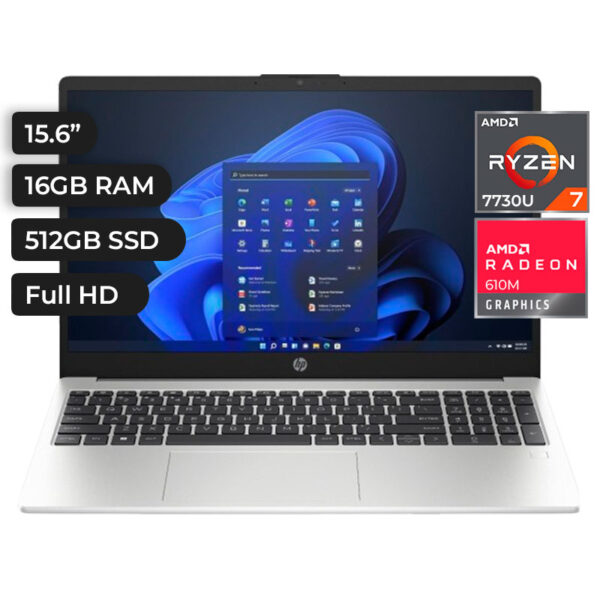 LAPTOP HP 255 G10 ,RYZEN 7 7730U ,16GB ,512GB NVMe ,15.6 ESPAÑOL ,RADEON 610M ,FREE DOS