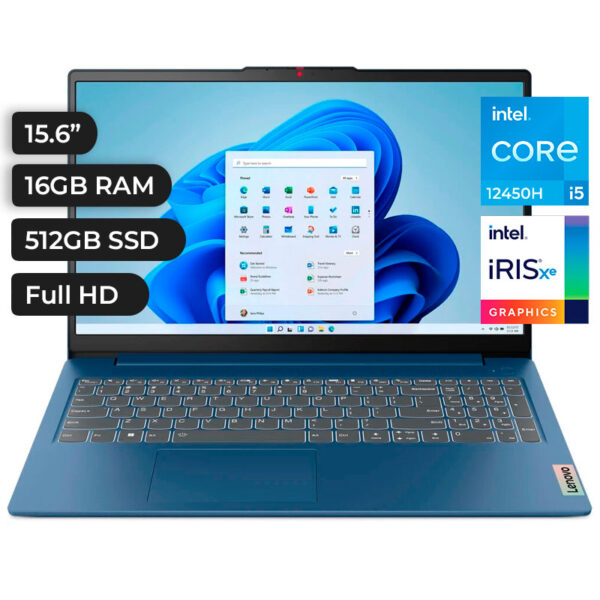 LAPTOP LENOVO IDEAPAD SLIM3 CORE i5 12450H 16GB 512GB NVMe 15.6 FHD ESPAÑOL INTEL IRIS Xe