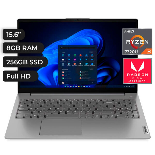 LAPTOP LENOVO V15 G4 AMN, RYZEN 3 7320U, 8GB DDR5, 256GB NVMe, 15.6 P FHD ESPAÑOL, VEGA GRAPHICS