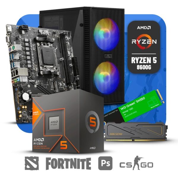 PC GAMER AMD RYZEN 5 8600G, RAM 16GB DDR5 5600MHZ, SSD 500GB GREEN, CASE ENKORE KINGDOM ENC 3003