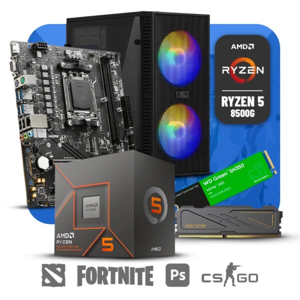 PC GAMER AMD RYZEN 5 8500G, RAM 16GB DDR5 5600MHZ, SSD 500GB GREEN, CASE ENKORE KINGDOM ENC 3003