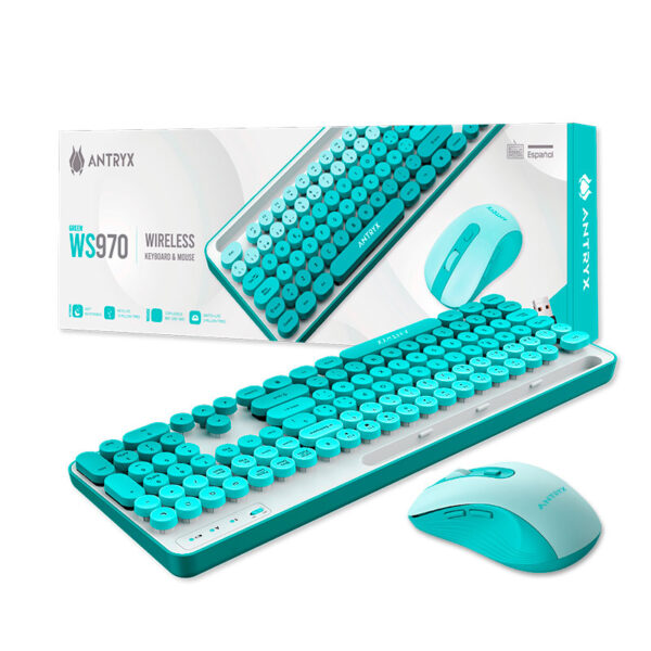 KIT WIRELESS TECLADO + MOUSE ANTRYX WS-970 GREEN, HOLDER SLOT