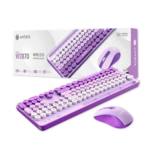 KIT WIRELESS TECLADO + MOUSE ANTRYX WS-970 PURPLE HOLDER SLOT