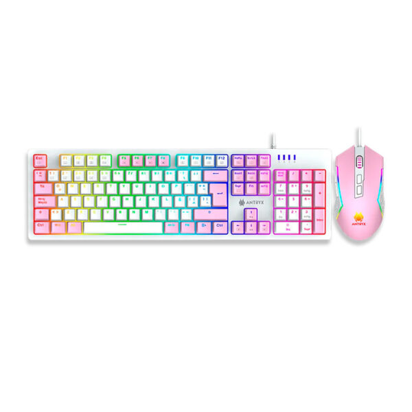 KIT GAMING TECLADO MECANICO + MOUSE ANTRYX GC-5400 PINK, BLUE SWITCH