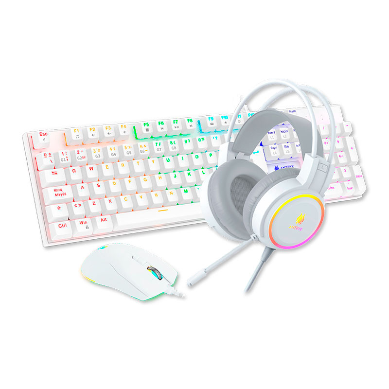 KIT GAMING AUDIFONO + TECLADO + MOUSE ANTRYX GC-3100 X3 WHITE, RED