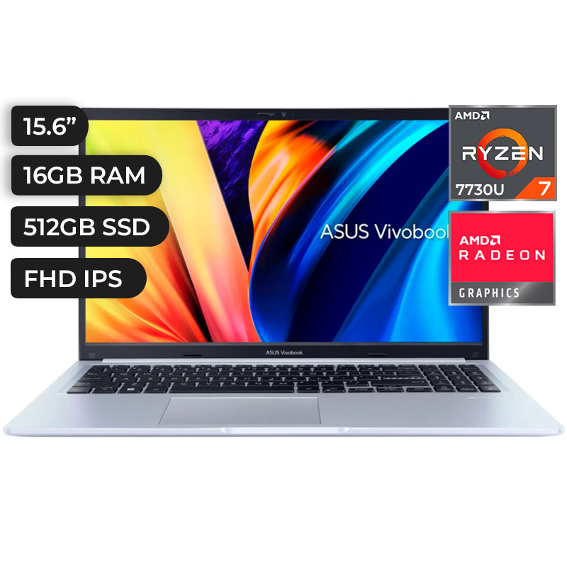 ASUS VIVOBOOK 15 M1502YA-BQ285, AMD RYZEN 7-7730U, RAM 16GB DDR4, SSD 512GB, AMD RADEON GRAPHICS, PANT. 15.6" FULL HD IPS 60HZ, 3 CELDAS, ESPAÑOL, FREEDOS, COLOR PLATEADO
