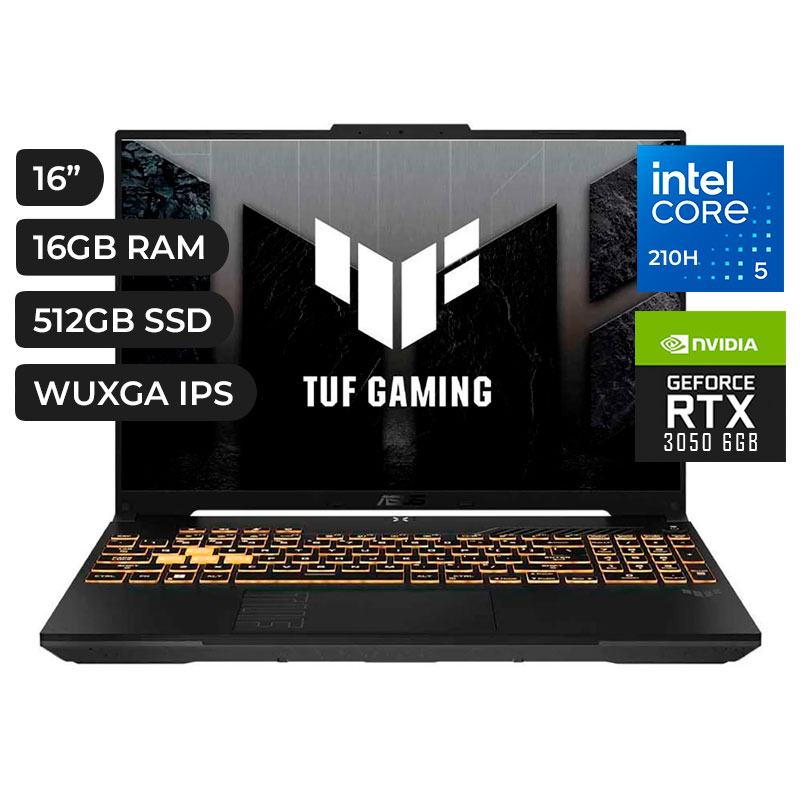 LAPTOP ASUS TUF F16 FX607VJB-RL147 16" WUXGA IPS, Core 5 210H 2.2-4.8GHz, 16GB DDR5, SSD 512GB, RTX3050 6GB