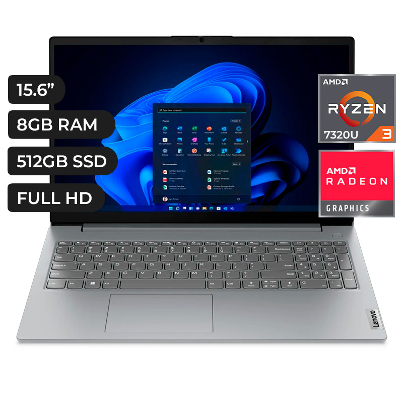 LAPTOP LENOVO V15 G4 AMN, AMD RYZEN 3-7320U, RAM 8GB, SSD 512GB, PANT. 15.6 FULL HD , 2 CELDAS, FREEDOS, GRIS