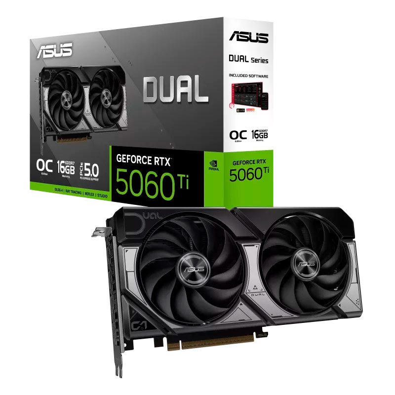 TARJETA DE VIDEO ASUS DUAL RTX 5060 TI OC, 16GB GDDR7 2FAN, PCLe 5.0, DLSS4